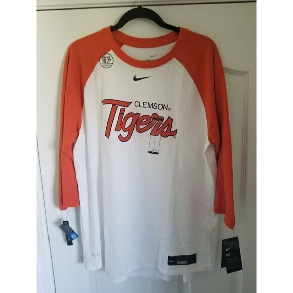 NIKE Men's Clemson Tigers White Dri-Fit ¾ Sleeve Baseball T-Shirt - Picture 12 of 12